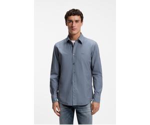Langarmhemd BOSS ORANGE "Relegant Regular Fit", Herren, Gr. XXXL (47/48), N-Gr, grau (medium blau424), Web, Obermaterial: 100% Baumwolle, regular fit, hoch geschlossener Ausschnitt, eingesetzt 2-Knopf