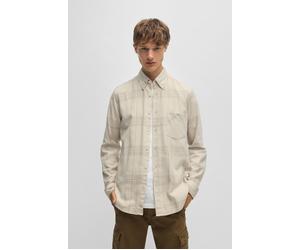 Langarmhemd BOSS ORANGE "Rickert", Herren, Gr. 3XL, N-Gr, beige (light beige273), Web, Obermaterial: 100% Baumwolle, kariert, regular fit hüftlang, V-Ausschnitt, 1-Knopf-Manschette mit Schlitz, Hemden