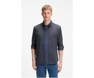 Langarmhemd BOSS ORANGE "Rickert M", Herren, Gr. 4XL (49/50), N-Gr, grau (dunkelblau404), Web, Obermaterial: 95% Baumwolle, 5% Elasthan, unifarben, regular fit normal, Rundhals, Manschette, Hemden, Bu