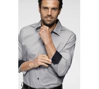 Langarmhemd BRUNO BANANI, Herren, Gr. 47/48, N-Gr, grau, Obermaterial: 100% Baumwolle, Basic, tailliert, 1-Knopf-Manschette verstellbar, Hemden, Kontrastbesatz, Topseller (96610103-47) grau