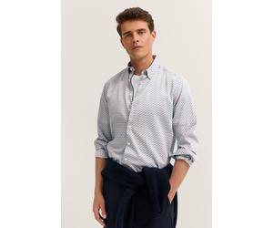 Langarmhemd BUGATTI "Easy Care", Herren, Gr. 3XL, Normalgrößen, blau (320, hellblau), 100% Baumwolle, bedruckt, normal, eckige 2-Knopf-Manschette, Hemden, mit kleinem Print (42446351-XXXL) 320, hellbl