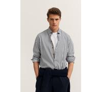 Langarmhemd BUGATTI "Easy Care", Herren, Gr. XL, Normalgrößen, 390, marine, 100% Baumwolle, gestreift, casual, normal, Langarm eckige 2-Knopf-Manschette, Hemden, gestreift mit Button-Down und aus Baum