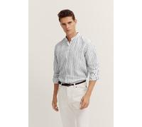 Langarmhemd BUGATTI, Herren, Gr. S, Normalgrößen, 390, marine, 100% Leinen, gestreift, casual, normal, Langarm eckige 2-Knopf-Manschette, Hemden, mit Mandarinkragen (74531766-S) 390, marine