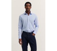 Langarmhemd BUGATTI "Modern Fit", Herren, Gr. L, Normalgrößen, blau (320, hellblau), 64% Baumwolle, 36% Polyester, unifarben, normal, eckige 2-Knopf-Manschette, Hemden, mit Kent-Kragen und Stretch-Fun