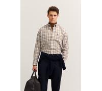 Langarmhemd BUGATTI "Modern Fit", Herren, Gr. M, Normalgrößen, 40, beige, 100% Baumwolle, kariert, normal, eckige 2-Knopf-Manschette, Hemden, kariert mit Brusttasche & Easy-Care (30804959-M) 40, beige