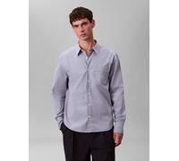 Langarmhemd CALVIN KLEIN, Herren, Gr. L, N-Gr, dusty sailor blau, Web, Obermaterial: 100% Baumwolle, gemustert, gestreift, regular fit normal, Rundhals, eingesetzt 1-Knopf-Manschette, Hemden, Regular