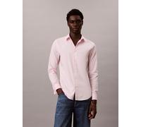 Langarmhemd CALVIN KLEIN JEANS "LONG SLEEVE SOLID STRETCH SLIM SHIRT", Herren, Gr. M, N-Gr, rosa (ballet slipper), Web, Obermaterial: 96% Baumwolle, 4% Elasthan, slim fit hüftlang, Rundhals, Ärmel mit
