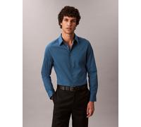 Langarmhemd CALVIN KLEIN "LONG SLEEVE SOLID STRETCH SLIM SHIRT", Herren, Gr. L, N-Gr, blau (alfalfa blau), Web, Obermaterial: 96% Baumwolle, 4% Elasthan, slim fit hüftlang, Rundhals, Ärmel mit Ärmelsc