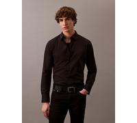 Langarmhemd CALVIN KLEIN "LONG SLEEVE SOLID STRETCH SLIM SHIRT", Herren, Gr. L, N-Gr, schwarz, Web, Obermaterial: 96% Baumwolle, 4% Elasthan, unifarben, slim fit hüftlang, Rundhals, Ärmel mit Ärmelsch