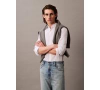 Langarmhemd CALVIN KLEIN "LONG SLEEVE SOLID STRETCH SLIM SHIRT", Herren, Gr. L, N-Gr, weiß (brilliant weiß), Web, Obermaterial: 96% Baumwolle, 4% Elasthan, unifarben, slim fit hüftlang, Rundhals, Ärme