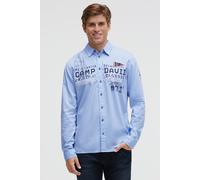 Camp David Herren Strukturiertes Langarmhemd mit Logo-Applikationen Light Blue, M