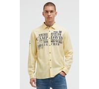 Camp David Herren Jacquard-Langarmhemd mit Artworks Yellow Sun, XXL
