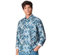 Casa Moda Casual Fit Leinenhemd blau, Bedruckt
