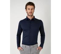 Langarmhemd DESOTO "Jerseyhemd Casual Kent", Herren, Gr. L, N-Gr, blau (navy piqué), Jersey, Obermaterial: 100% Baumwolle, unifarben, slim fit normal, Rundhals, Raglanärmel,Ärmel mit Ärmelschlitz 1-Kn