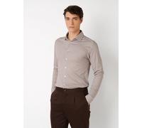 Langarmhemd DESOTO "Jersey Casual Kent", Herren, Gr. XL, N-Gr, beige (weiß braun minimal), Jersey, Obermaterial: 100% Baumwolle, slim fit normal, 1-Knopf-Manschette, Hemden (52979230-XL) weiß braun mi