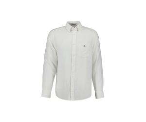 Langarmhemd GANT "Hemd REGULAR COTTON LINEN SHIRT 1er Pack", Herren, Gr. M, N-Gr, weiß, Obermaterial: 55% Leinen LI. 45% Baumwolle CO., Hemden (26182052-M) weiß