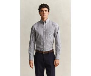 Langarmhemd GANT "REG CLASSIC POPLIN GINGHAM SHIRT", Herren, Gr. 5XL, N-Gr, grau (mid grau), Obermaterial: 100% Baumwolle, regular fit hüftbedeckend, 1-Knopf-Manschette, Hemden, mit Logostickerei, Bau