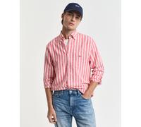 Langarmhemd GANT "REG COTTON/LINEN STRIPED SHIRT", Damen, Gr. 4XL, N-Gr, rot (watermelon rot), Web, Obermaterial: 55% Leinen, 45% Baumwolle, regular fit, Manschette, Hemden Langarmhemd, Streifen, luft