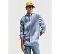Langarmhemd GANT "REG COTTON/LINEN STRIPED SHIRT", Herren, Gr. L, N-Gr, rich blau, Web, Obermaterial: 55% Leinen, 45% Baumwolle, regular fit, Manschette, Hemden, Streifen, luftig, Leinen (66269757-L)
