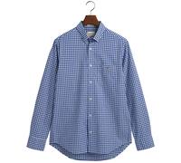 Langarmhemd GANT "REG POPLIN GINGHAM SHIRT", Herren, Gr. L, N-Gr, blau (college blau), Web, Obermaterial: 100% Baumwolle, kariert, regular fit hüftlang, hoch geschlossener Ausschnitt, Manschette mit K
