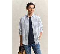 Langarmhemd GANT "REGULAR COTTON LINEN STRIPE", Herren, Gr. M, N-Gr, vintage blau, Web, Obermaterial: 55% Leinen, 45% Baumwolle, gestreift, regular fit normal, Rundhals, eingesetzt 1-Knopf-Manschette,