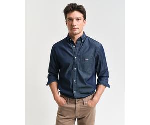 Langarmhemd GANT "Regular Fit Denimhemd Jeanshemd pflegeleicht", Herren, Gr. M, N-Gr, blau (schwarz indigo), Web, Obermaterial: 100% Baumwolle, regular fit, Hemden (61466922-M) schwarz indigo