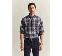 Langarmhemd GANT "REGULAR POPLIN CHECK", Herren, Gr. XXL, N-Gr, blau (mist taupe), Web, Obermaterial: 100% Baumwolle, kariert, regular fit normal, 2-Knopf-Manschette, Hemden, Button-down-Kragen, karie