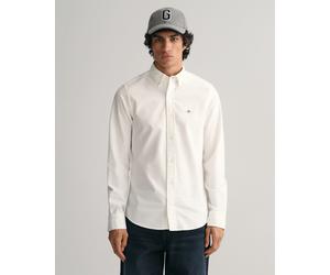 Langarmhemd GANT "Slim Fit Oxford Hemd strukturiert langlebig dicker", Herren, Gr. M, N-Gr, weiß, Popeline, Obermaterial: 100% Baumwolle, unifarben, slim fit hüftbedeckend, Hemden, Oxford Hemd Slim Fi