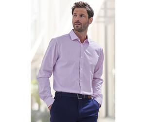 Langarmhemd H.I.S "gemustertes Hemd in Regular fit", Herren, Gr. XXL (45/46), N-Gr, weiß (weiß, magenta, bedruckt), Web, Obermaterial: 100% Baumwolle, bedruckt, regular fit normal, Rundhals, 2-Knopf-M