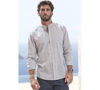 Langarmhemd H.I.S, Herren, Gr. L (41/42), N-Gr, beige, Web, Obermaterial: 100% Baumwolle, unifarben, regular fit, Rundhals, Manschette, Hemden, Regular Fit, Stehkragenhemd mit Brusttasche, reine Baumw