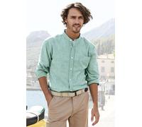Langarmhemd H.I.S, Herren, Gr. M (39/40), N-Gr, grün, Web, Obermaterial: 100% Baumwolle, unifarben, regular fit, Rundhals, Manschette, Hemden, Regular Fit, Stehkragenhemd mit Brusttasche, reine Baumwo