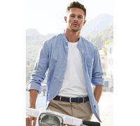 Langarmhemd H.I.S, Herren, Gr. S (37/38), N-Gr, blau, Web, Obermaterial: 100% Baumwolle, unifarben, regular fit, Rundhals, Manschette, Hemden, Regular Fit, Stehkragenhemd mit Brusttasche, reine Baumwo