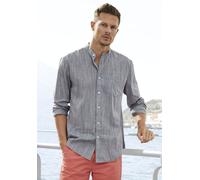 Langarmhemd H.I.S, Herren, Gr. S (37/38), N-Gr, grau, Web, Obermaterial: 100% Baumwolle, unifarben, regular fit, Rundhals, Manschette, Hemden, Regular Fit, Stehkragenhemd mit Brusttasche, reine Baumwo