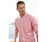 Langarmhemd H.I.S, Herren, Gr. XXL (45/46), N-Gr, orange (koralle), Web, Obermaterial: 100% Baumwolle, unifarben, regular fit, Rundhals, Manschette, Hemden, Regular Fit, Stehkragenhemd mit Brusttasche