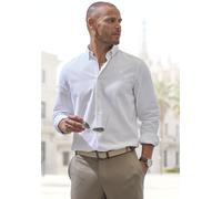 Langarmhemd H.I.S "Regular Fit", Herren, Gr. XL (43/44), N-Gr, weiß, Web, Obermaterial: 100% Baumwolle, unifarben, regular fit, Rundhals, Manschette, Hemden, in hochwertiger Struktur Optik (88249600-X