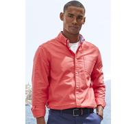 Langarmhemd H.I.S "regular-fit", Herren, Gr. M (39/40), N-Gr, rot, Web, Obermaterial: 100% Baumwolle, unifarben, regular fit, Rundhals, 2-Knopf-Manschette, Hemden, mit Button-down-Kragen, reine Baumwo