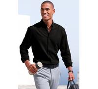 Langarmhemd H.I.S "Regular Fit", Herren, Gr. M (39/40), N-Gr, schwarz, Web, Obermaterial: 100% Baumwolle, unifarben, regular fit, Rundhals, Manschette, Hemden, in hochwertiger Struktur Optik (31884500