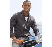 Langarmhemd H.I.S "regular-fit", Herren, Gr. XXL (45/46), N-Gr, grau (anthrazit), Web, Obermaterial: 100% Baumwolle, unifarben, regular fit, Rundhals, 2-Knopf-Manschette, Hemden, mit Button-down-Krage