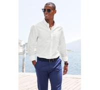 Langarmhemd H.I.S "regular-fit", Herren, Gr. XXL (45/46), N-Gr, weiß (sanftes weiß), Web, Obermaterial: 100% Baumwolle, unifarben, regular fit, Rundhals, 2-Knopf-Manschette, Hemden, mit Button-down-Kr