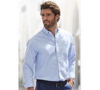 Langarmhemd H.I.S "Regular-fit", Herren, Gr. XXXL (47/48), N-Gr, blau (blau, weiß), Web, Obermaterial: 100% Baumwolle, gestreift, regular fit, Rundhals, Manschette, Hemden, Oxfordhemd langarm mit Butt