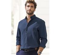 Langarmhemd H.I.S "Regular Fit", Herren, Gr. XXXL (47/48), N-Gr, blau (dunkelblau), Web, Obermaterial: 100% Baumwolle, unifarben, regular fit, Rundhals, Manschette, Hemden, in hochwertiger Struktur Op
