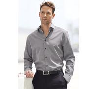 Langarmhemd H.I.S "Regular-fit", Herren, Gr. XXXL (47/48), N-Gr, grau, Web, Obermaterial: 67% Baumwolle, 30% Polyester, 3% Elasthan, unifarben, regular fit, Rundhals, Manschette, Hemden, elastisches J
