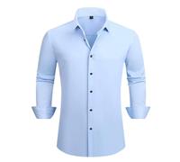 Langarmhemd Herren Klassisch Business Casual Einfarbig Shirt Regular Fit Leichte Revers Mode Shirts B-Sky Blue XXL