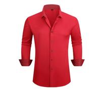 Langarmhemd Herren Klassisch Business Casual Einfarbig Shirt Regular Fit Leichte Revers Mode Shirts C-Red 3XL