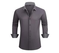 Langarmhemd Herren Klassisch Business Casual Einfarbig Shirt Regular Fit Leichte Revers Mode Shirts F-Dark Grey S