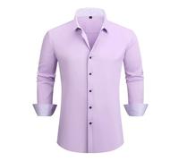 Langarmhemd Herren Klassisch Business Casual Einfarbig Shirt Regular Fit Leichte Revers Mode Shirts J-Light Purple L