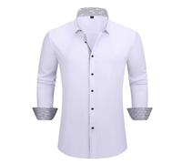 Langarmhemd Herren Klassisch Business Casual Einfarbig Shirt Regular Fit Leichte Revers Mode Shirts K-White S