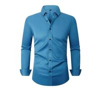 Langarmhemd Herren Klassisch Business Casual Mode Shirts Leichte Atmungsaktiv Einfarbig Revers Shirt H-Peacock Blue XXL