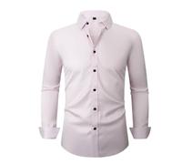 Langarmhemd Herren Klassisch Business Casual Mode Shirts Leichte Atmungsaktiv Einfarbig Revers Shirt C-Pink XXL