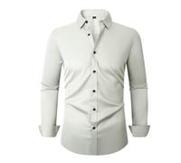 Langarmhemd Herren Klassisch Business Casual Mode Shirts Leichte Atmungsaktiv Einfarbig Revers Shirt M-Light Grey 3XL